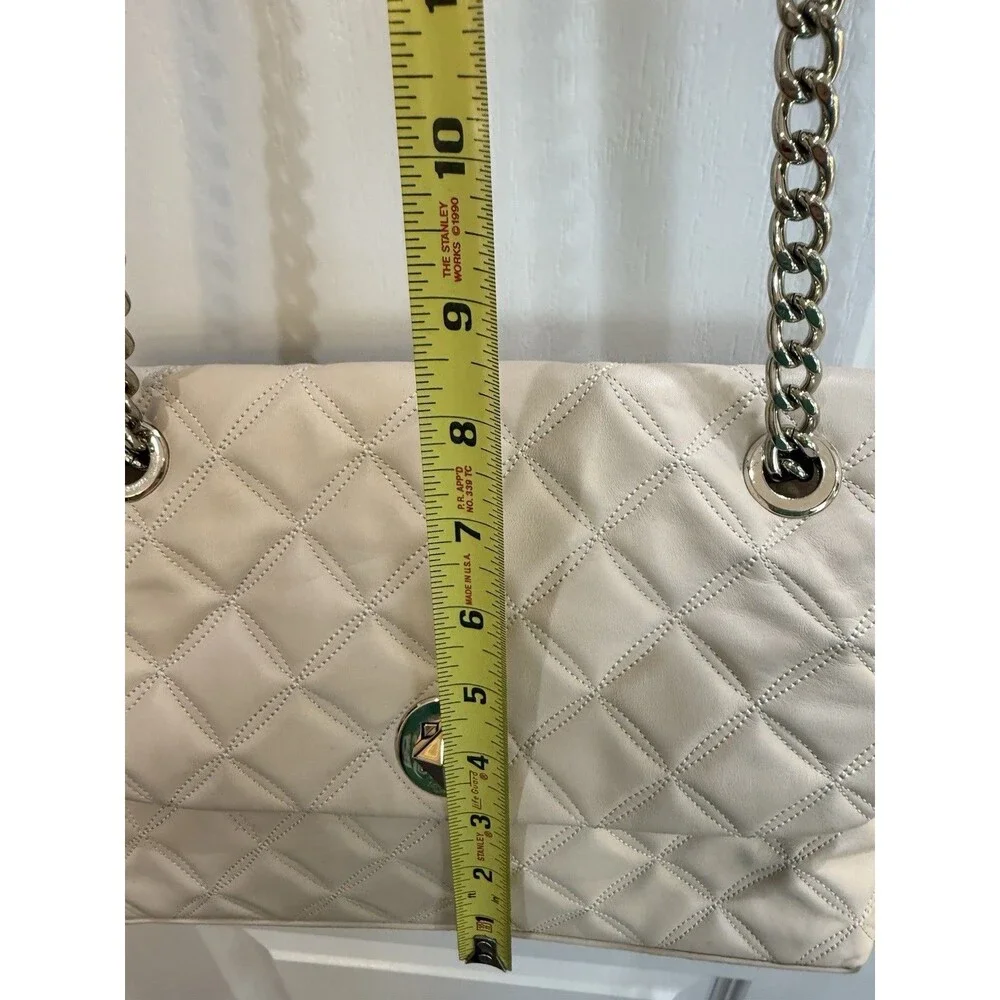 KATE SPADE Quilted Crinkle Leather Natalia Med Flap Shoulder Parchment Bone